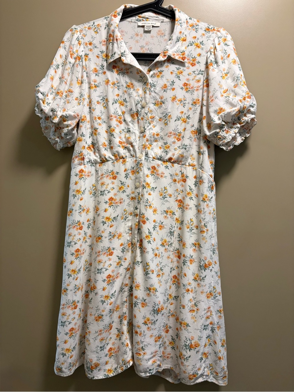 American Eagle Outfitters White Midi Dress with Orange Floral Print